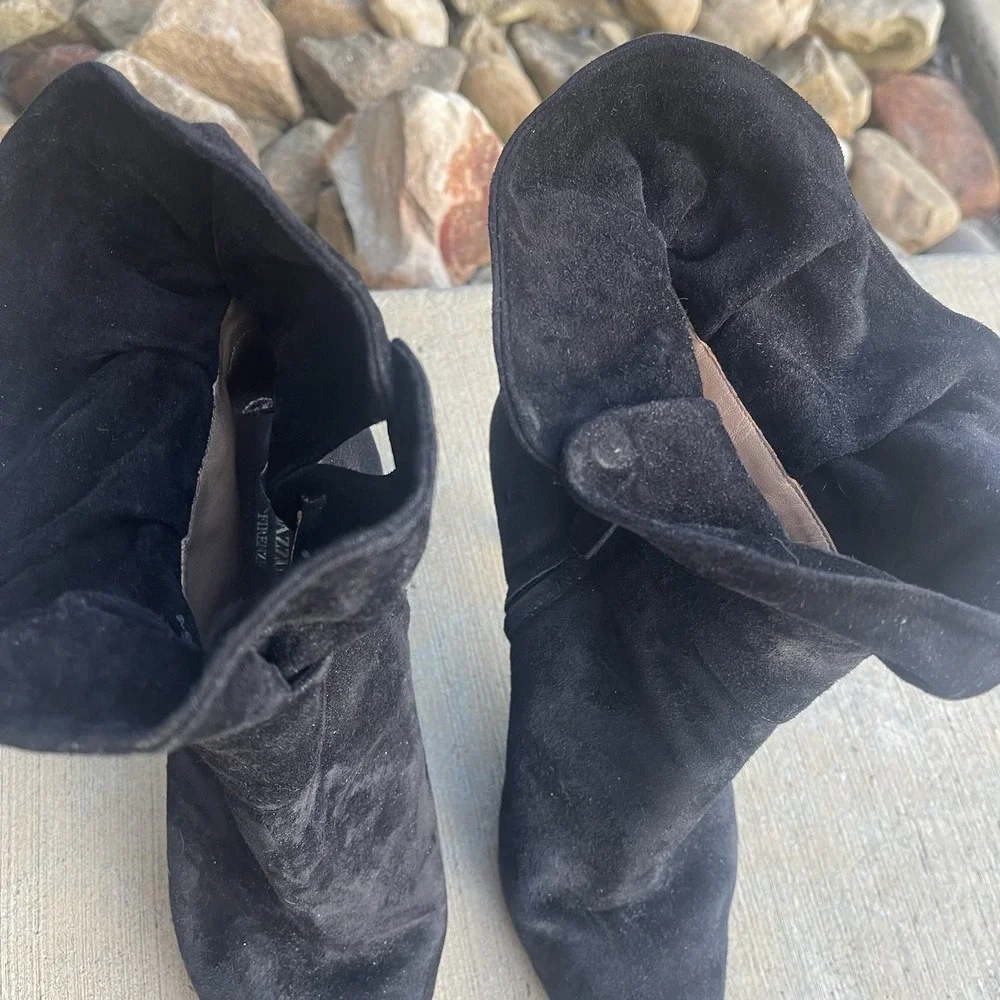Aquazurra Palace Ruffle Booties 39.5 US 9:5 Black Suede Stiletto Italy $1295